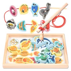 木製積木穿線磁性釣魚遊戲教具 海洋生物, 1個