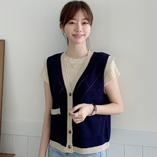 JENIT 女款寬鬆版型V領分層口袋針織背心 j372