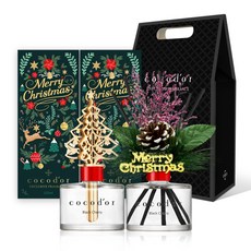 코코도르 크리스마스 디퓨저 200ml + 스틱 생화형 + 우드형 + 기프트박스 세트, 블랙체리
