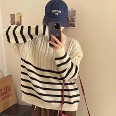루나걸 여성용 프롬 꽈베기 스트라이프 니트