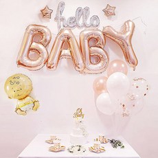 베이비샤워 파티 소품 풍선 세트, 로즈골드(BABY), 여아, 1세트 - 베이비샤워