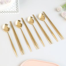 보겐 킹덤 4인 한식 수저세트, 골드, 1세트, 숟가락 4p +  젓가락 4p