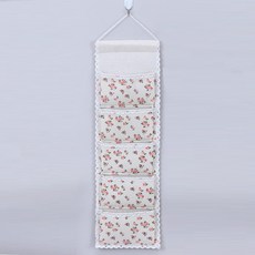 Market A 亞麻壁掛儲物袋 5 個水平口袋, 花象牙