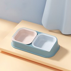 PASTEL PET 寵物拼色漸變雙碗餐具 均碼, 藍色, 1個