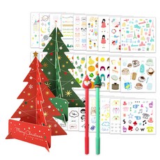 투영디자인 트리 스탠딩 카드 2p + X mas 중성펜 랜덤발송 2p + 인스 스티커 28종 세트, 레드, 그린, 1세트