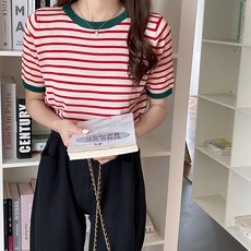 여성스트라이프반팔니트