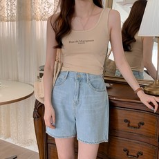 여성용 테루니 라운드넥 레터링 민소매 티셔츠 T9736K25