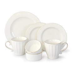 프렐류드 끌레르 골드 브런치 식기세트 7p, 화이트, 머그 2p + 접시 23cm + 접시 17.3cm x 2p + 레머킨 2p