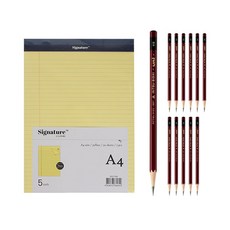 시그니처 리갈패드 A4 5p + 유니볼 연필 HB 12p, 옐로우(리갈패드), 1세트