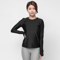 CARET 女款透氣長袖瑜珈上衣, S, 黑色