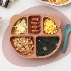 에이드엘 롤리 실리콘 유아식판세트, 카라멜, 식판 + 세칸 나눔 접시