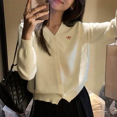 앤드스타일 여성용 발렛 브이리본 니트 긴팔 가디건 264291