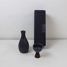 月鹽陶瓷 黑色混種禮盒 紅酒, 葫蘆碗 + 帶柄水杯, 1組