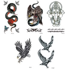 화려한 시리즈 문신타투 스티커 5종 세트 대형동물, 1세트, 혼합색상