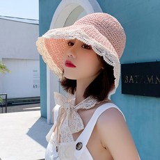 지니얼 자외선차단 레이스 라탄 라피아 밀짚 버킷햇 MJ2608