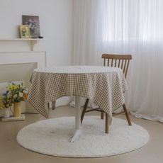 코티지 데일리 방수 체크 식탁보, 샌드브라운, 2인 정사각(120 x 120 cm)