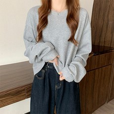 온디즈 여성용 크롭 라운드 맨투맨 티셔츠