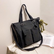 아롱이샵 빅 포켓 방수 수납 숄더 캐주얼 크로스 캔버스 에코백