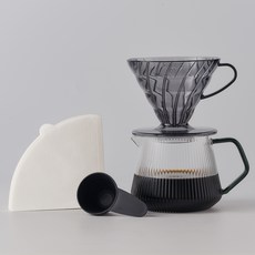 빈플러스 하리오 V60 플리츠 핸드드립 커피 세트, 1개, 커피드리퍼 + 유리서버 + 여과지 + 스푼, 600ml 1세트, 커피드리퍼 + 유리서버 + 여과지 + 스푼, 600ml