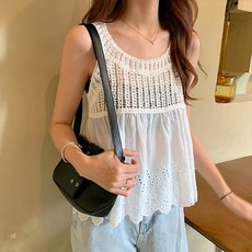 앤드스타일 여성용 하프뜨개 펀칭 나시 블라우스 260914