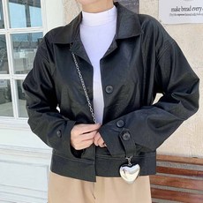 토마토팩토리 여성용 밀라 오버핏 비건 레더 버튼 자켓