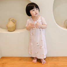 郊遊女童款連身襯衫人造絲Dream Easy短袖連身裙室內服 NKOP005