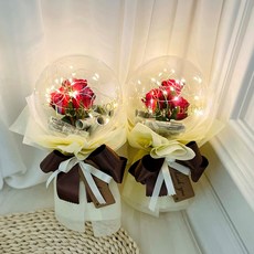 러블리팜 조화 매직 쁘띠 플라워 벌룬 꽃다발 ver 앤틱장미 2p, 레드