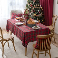 맑음 크리스마스 감성 식탁보, 레드체크, 100 x 160 cm