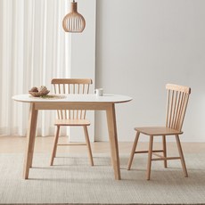 웰퍼니쳐 피오니 자작나무 타원형 식탁 1200 + 의자 2p 방문설치, 화이트(테이블), 의자(원목)