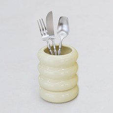 달팽이리빙 몽글몽글 물빠짐 세라믹 수저통 S, 버터, 1개 버터, 1개
