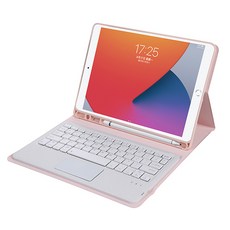 애플 펜슬 거치 고급 다이어리형 블루투스 터치패드 키보드 + 케이스 아이패드 10.2 9세대, 핑크, Touch-T102