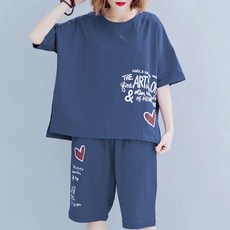 라라티나 여성용 아트호 홈웨어 캐주얼 루즈핏 반팔 심플한 상의 + 하의 세트