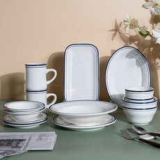 시라쿠스 뉴욕 2인 한식기 세트 14p, 미드나잇 블루, 공기 2p + 대접 2p + 찬기 15cm 2p + 접시 16cm 2p + 접시 23cm + 파스타볼 + 타원볼 + 직사각접시 + 오목머그 400ml x 2p, 1세트