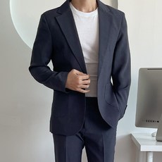 언탭트 남성용 여름 린넨 포켓 원버튼 수트 + 팬츠 세트