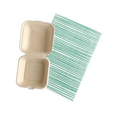 펄프 간식 선물포장 상자 + 그린 스트라이프 샌드위치 포장 유산지 세트, 크라프트(상자), 1세트