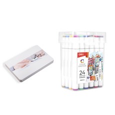 deLi 一套 24 支書法筆 + 明信片白色 50p, 1套