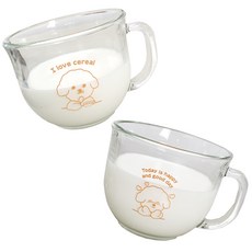 Happy Bichon 比熊犬玻璃杯 470毫升 2入, 耐熱玻璃杯, Today is happy and good day+I love cereal, 2個