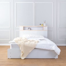 러브문 편백 템바보드 호텔형 수납 침대 방문설치, 화이트