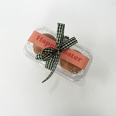 티나피크닉 부활절 투명 2구 계란포장 체크리본 + 스티커 세트, 녹색(리본), 살구(스티커), 20세트
