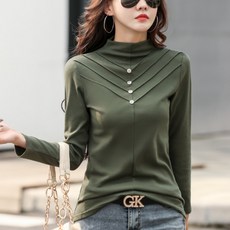 데이소이 여성용 반폴라 버튼 긴팔 티셔츠