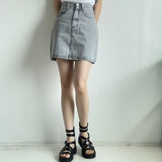 빼빼 여성용 더블버튼 하이웨스트 H라인 데님 스커트