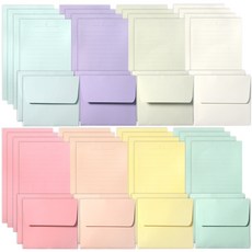 2Youngdesign 8款粉彩信紙套裝，32入信紙+16入信封, 混合顏色, 1組