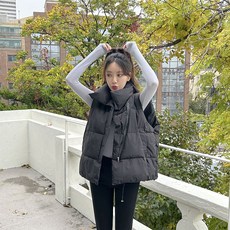 토마토팩토리 여성용 더즈 사선 하이넥 웰론 패딩조끼