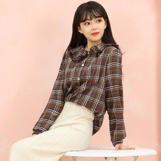 페이퍼먼츠 프릴 카라 체크 블라우스 13212