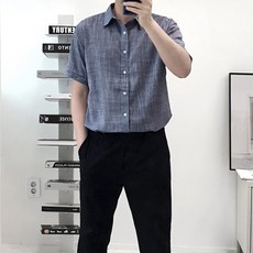 오마보이 남성용 캐주얼 썸머 배색 반팔 셔츠 