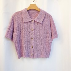 아델모아 여성용 단델 카라 크롭 반팔 니트 가디건