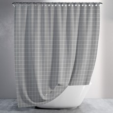 욕실 패브릭 방수 샤워커튼 화장실 가림막 패브릭 체크무늬 그레이 180X180cm, 1개, 그레이계열