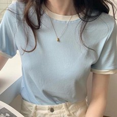 선빛정보통신 여성용 루리 힙한 언발 베이직 크롭 나그랑 배색 반팔 티셔츠