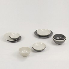 Pavlovus Sol 2人份餐具組 12入, 1組, 空氣 2p + 處理 2p + 小冷 2p + 中冷 2p + 大冷 + 小盤 2p + 中盤, 奶油色+灰色