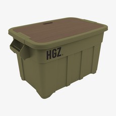 하이그라운즈 캠핑 캐스터 이동식 카고 박스 75L + 우드 상판 세트, 올리브(박스), 1세트